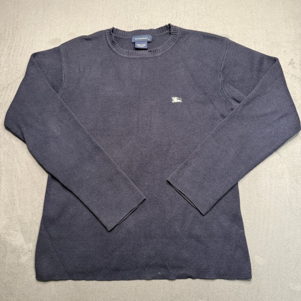 Burberry Sweater Boys 10 Navy Blue Cotton Embroidered Knight Crew Neck Ribbed